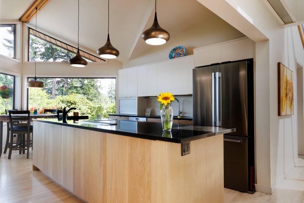 Antique white and white oak kitchen cabinet