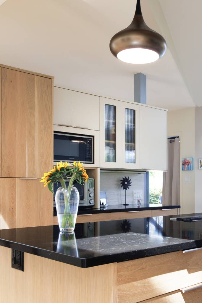 Antique white and white oak kitchen cabinet